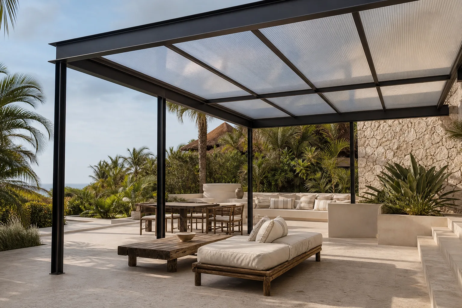 Pérgola de policarbonato traslúcido para terraza